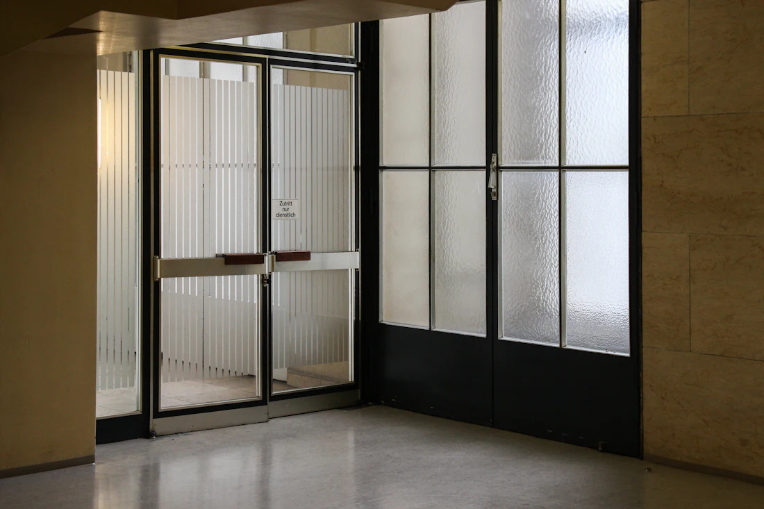 Aluminum and glass storefront entrance doors